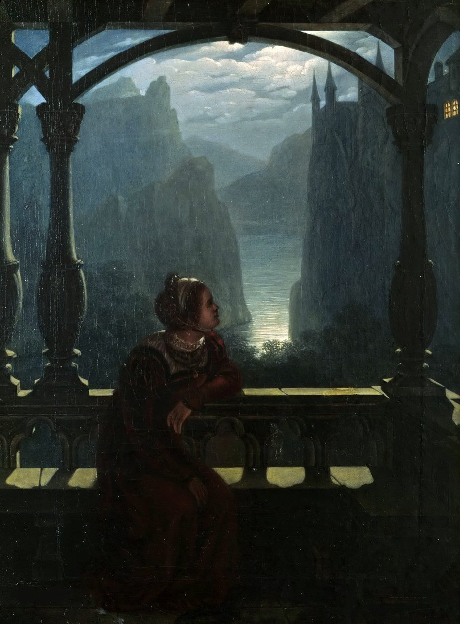 Knights Castle in the Moonlight, 1817. af Carl Friedrich Hampe