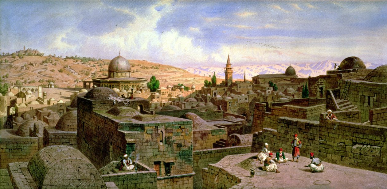 En udsigt over Jerusalem med den hellige klippekupe, 1864 af Carl Friedrich Heinrich Werner