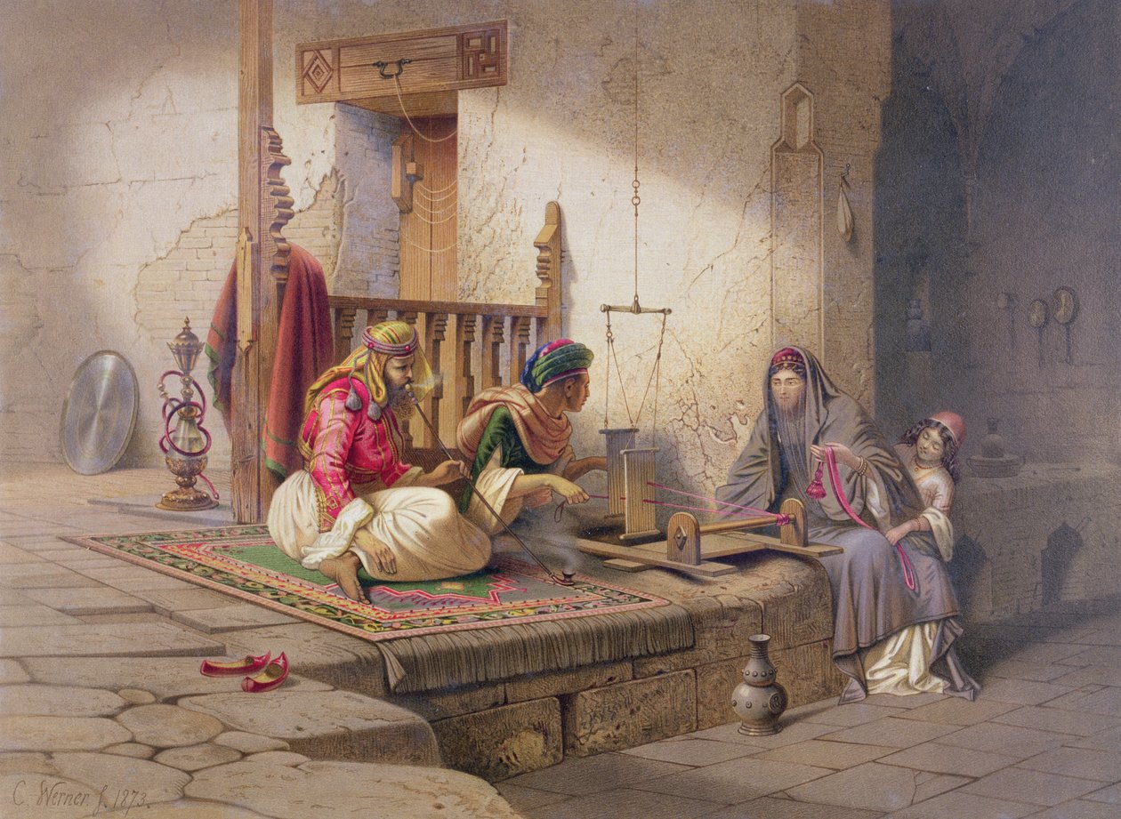 En væver i Esna, en af 24 illustrationer produceret af G.W. Seitz, trykt c.1873 af Carl Friedrich Heinrich Werner