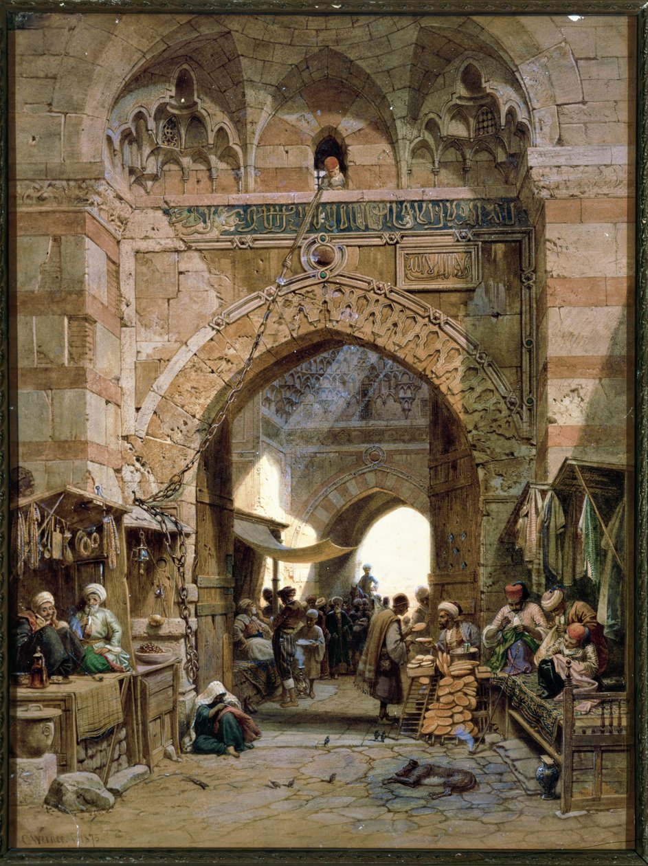 Bazaar Scene, 1875 (wc på papir) af Carl Friedrich Heinrich Werner