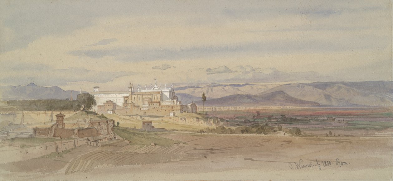 Romersk landskab med San Giovanni in Laterano af Carl Friedrich Heinrich Werner