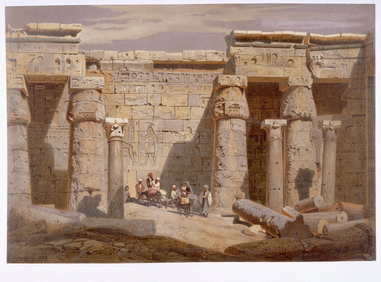 van Medinets tempel, Theben, 1874 af Carl Friedrich Heinrich Werner