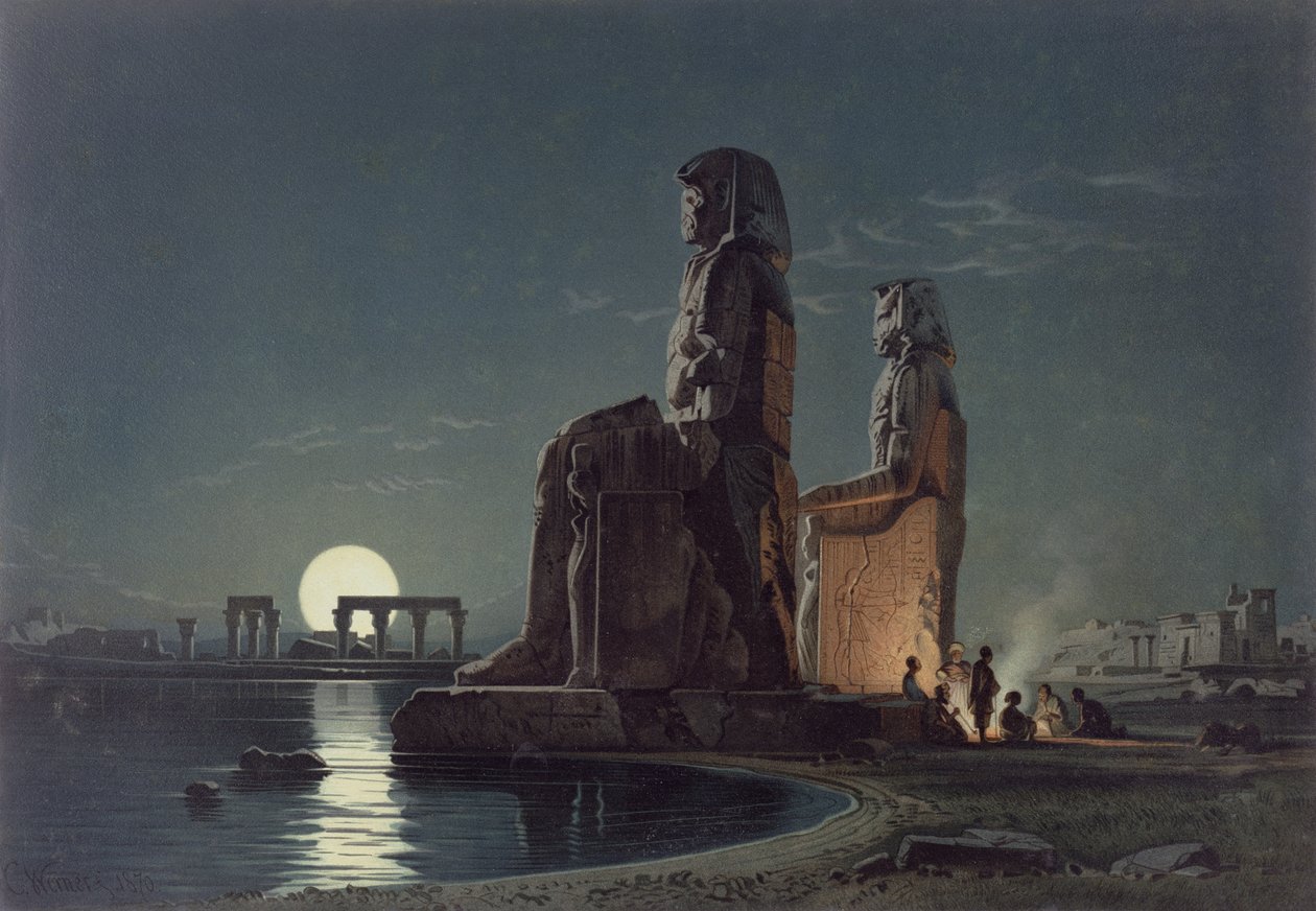 Memnons kolosser, Theben, en af 24 illustrationer fremstillet af G.W. Seitz, trykt omkring 1872 af Carl Friedrich Heinrich Werner