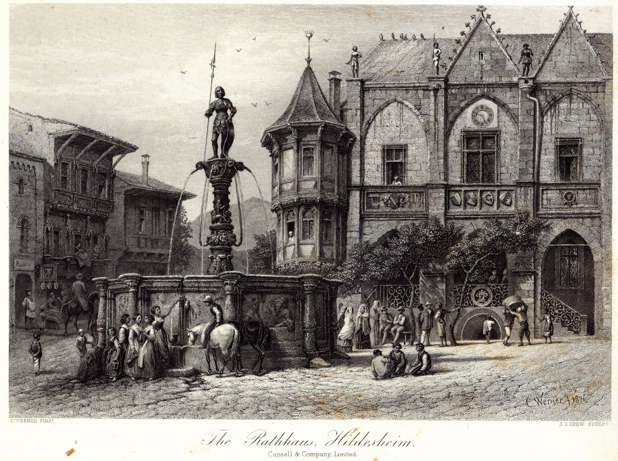 The Rathhaus, Hildesheim, graveret af J.J. Crew, trykt af Cassell und Company Ltd af Carl Friedrich Heinrich Werner