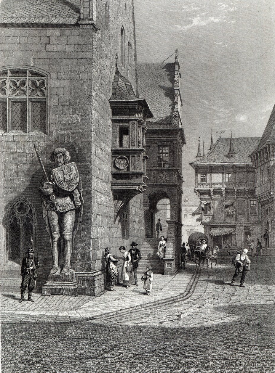 Rådhus, Halberstadt, graveret af E. Joubert, trykt af Cassell & Company Ltd (gravering) af Carl Friedrich Heinrich Werner