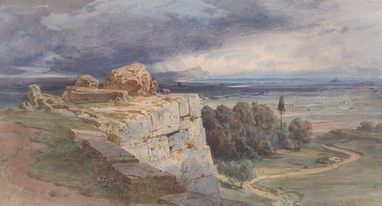 Udsigt over Norba fra nord mod San Felice Circeo, 1856. af Carl Friedrich Heinrich Werner