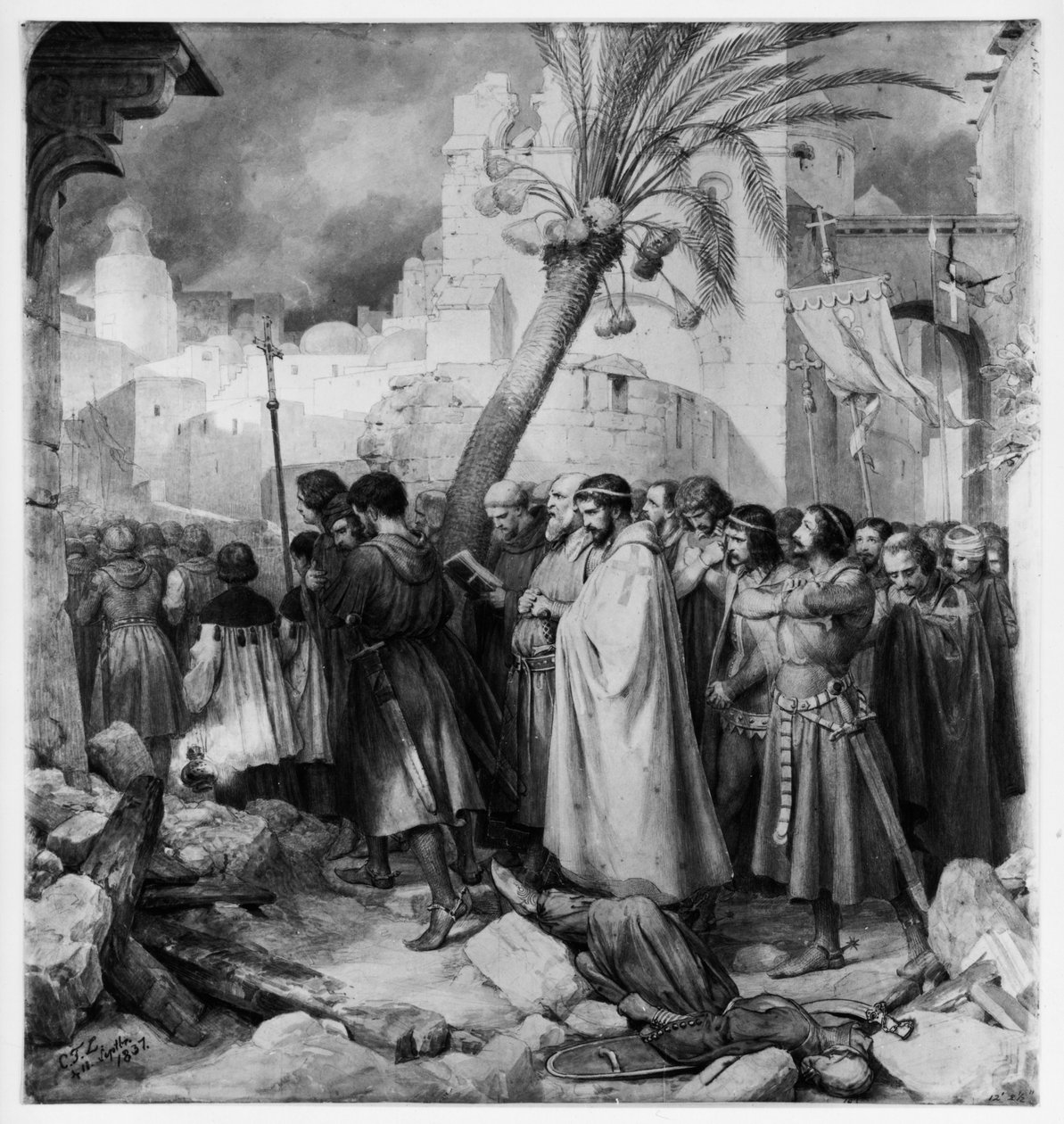 Korsfarernes procession i Jerusalem 1099 af Carl Friedrich Lessing