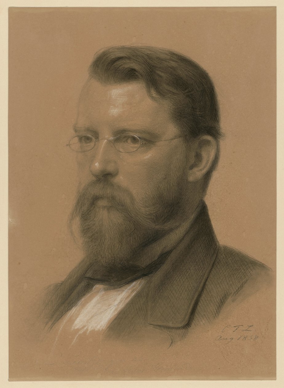 Emanuel Leutze, historiemaler, brystbillede med briller mod venstre af Carl Friedrich Lessing