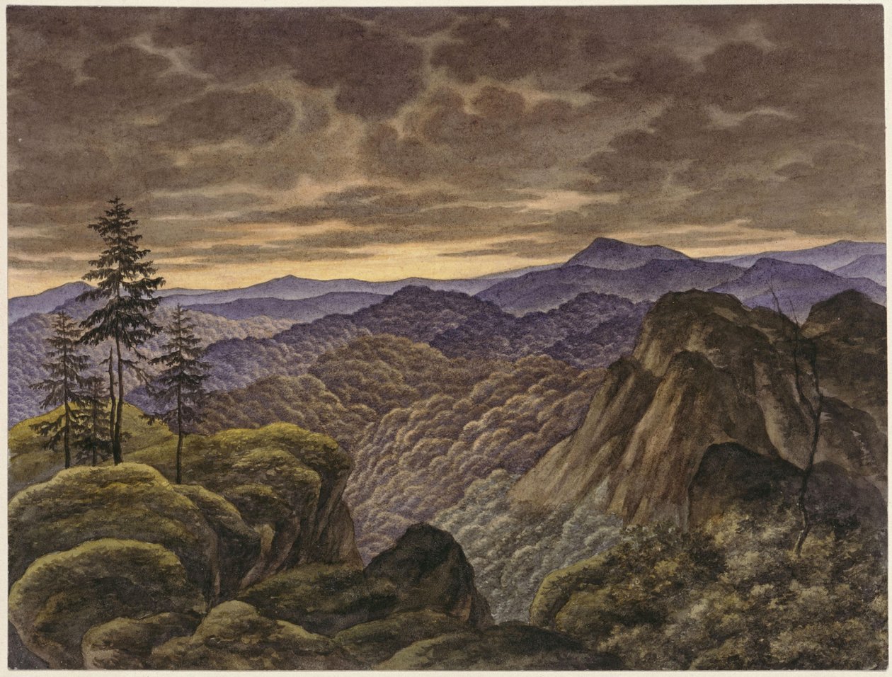 Bjerglandskab ved solnedgang af Carl Friedrich Lessing