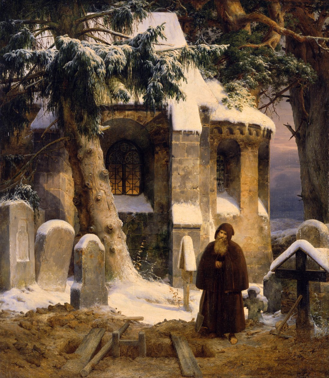 Klosterkirkegård i sneen af Carl Friedrich Lessing