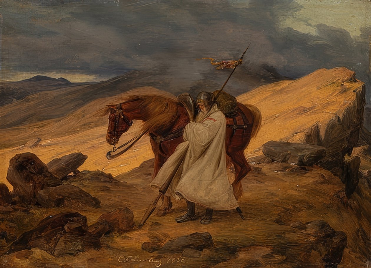 Korsfarer på vagt i bjergene. 1836 af Carl Friedrich Lessing