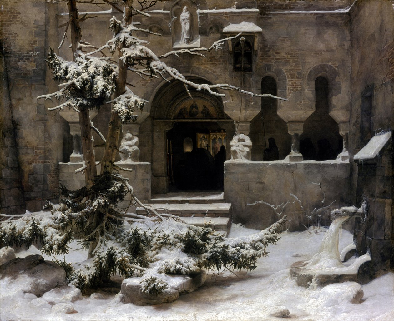 Klosterhave i sne af Carl Friedrich Lessing
