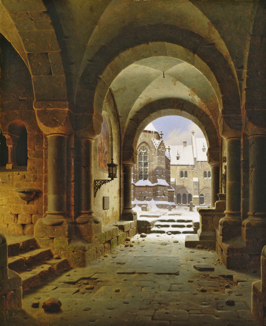 Klosterporten om vinteren, 1840 af Carl Georg Adolph Hasenpflug