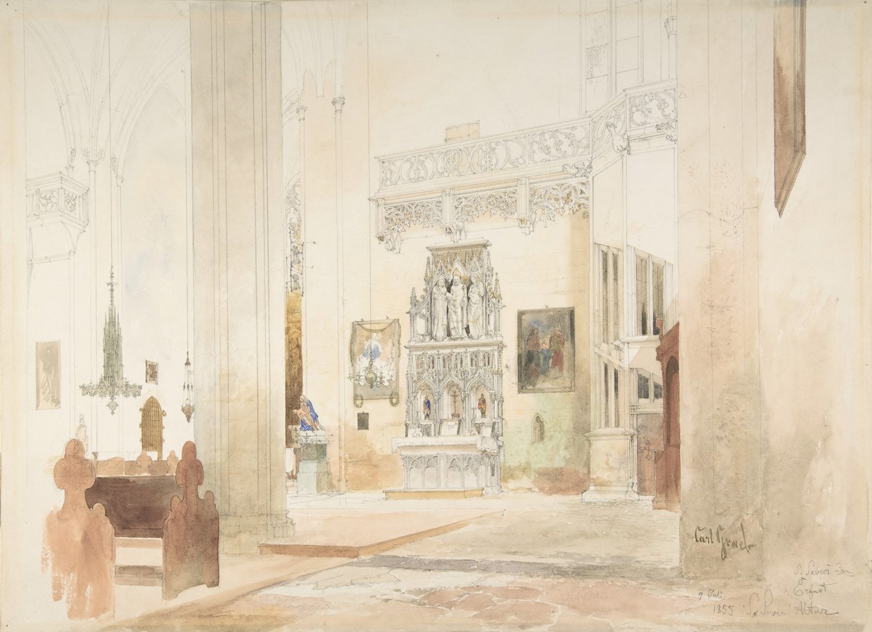 Interiør af Saint Severin-kirken i Erfurt, 1855. af Carl Georg Anton Graeb