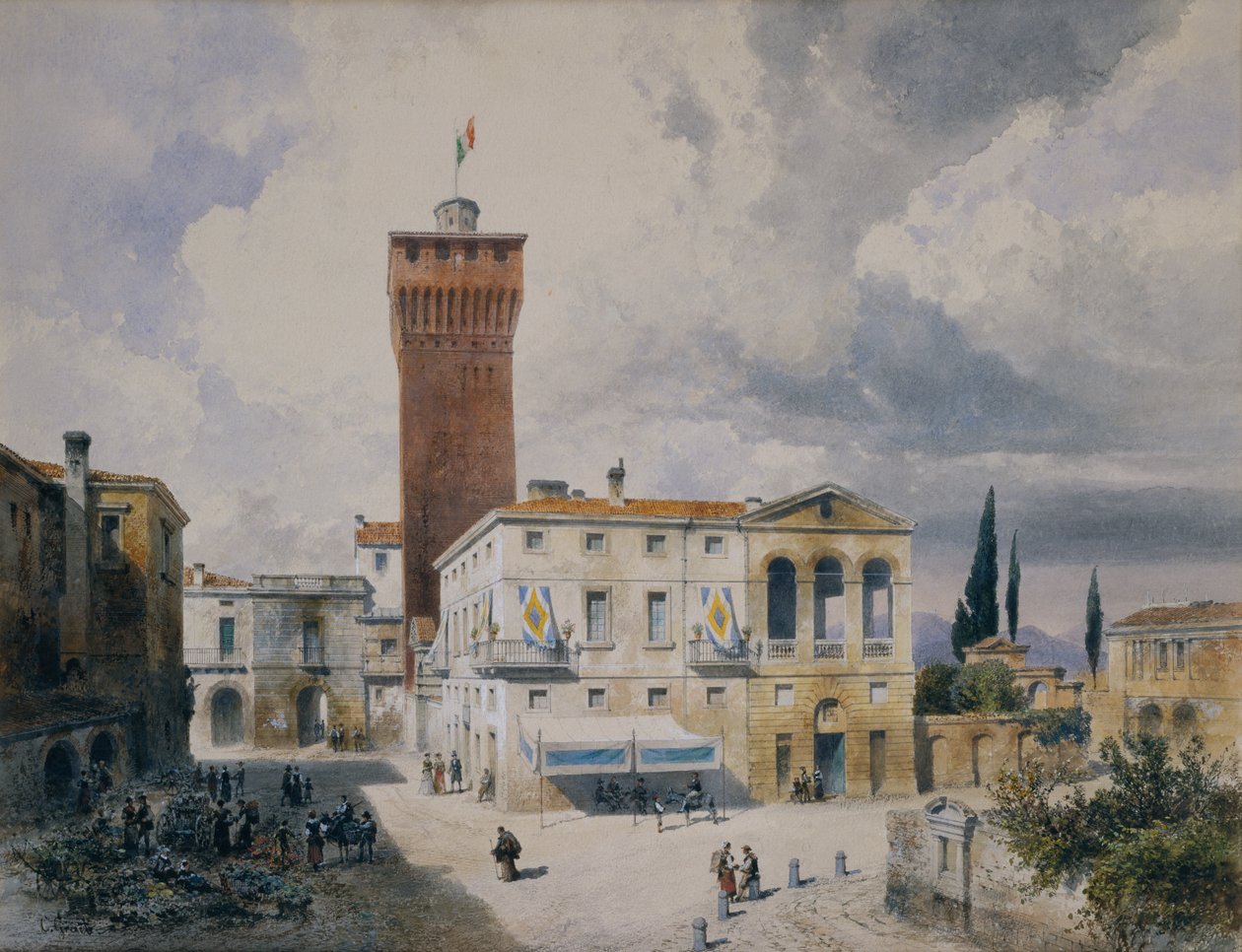 Markedsplads i Piacenza af Carl Georg Anton Graeb