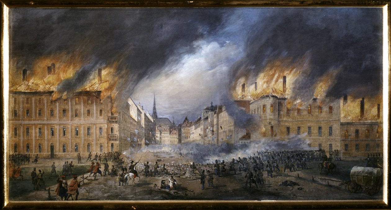 MARCH REVOLUTION: Kamp ved stjernebarrikaden i Jagerzelle den 28. oktober af Carl Goebel