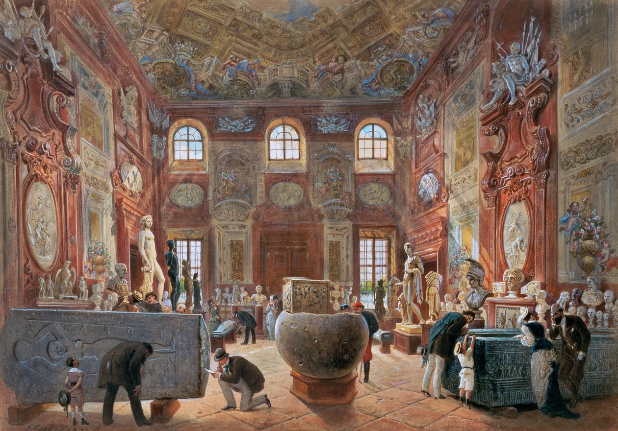 Den store marmorhal i Lower Belvedere med skulpturerne fra samlingen af ​​antikviteter af Carl Goebel d. J.