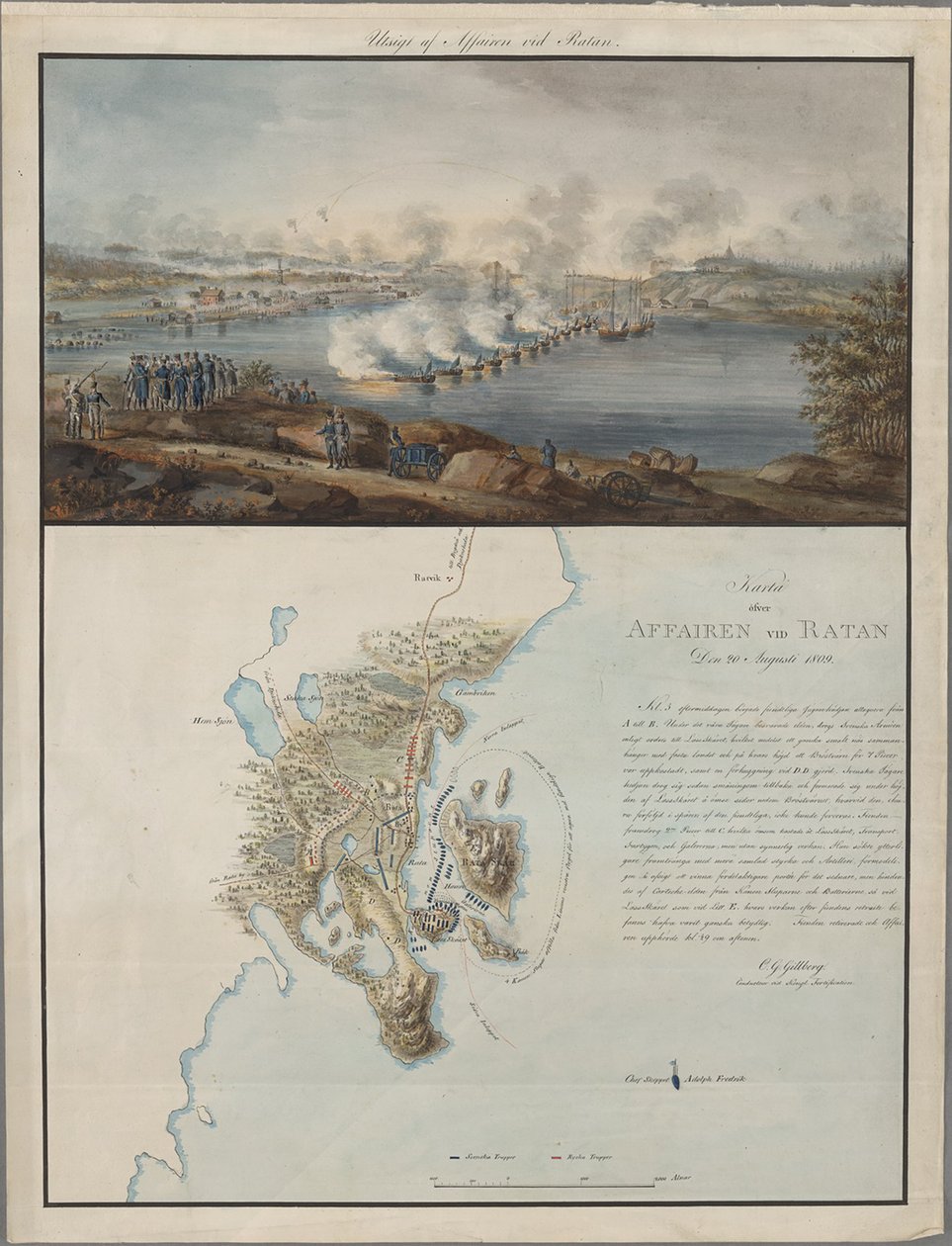 Se og kort over affæren i Ratan den 20. august 1809, 1809 af Carl Gustaf Gillberg