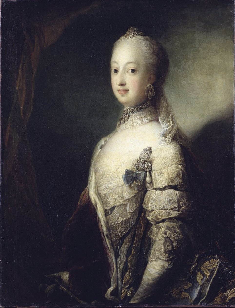Sophie Madeleine af Danmark, Dronning af Sverige og Finland - Portræt af Sophia Magdalena af Danmark (1746-1813), Dronning af Sverige, af Pilo, Carl Gustaf (1711-1793). Olie på lærred af Carl Gustaf Pilo