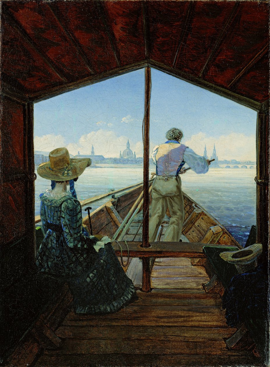 En gondol på Elben nær Dresden af Carl Gustav Carus