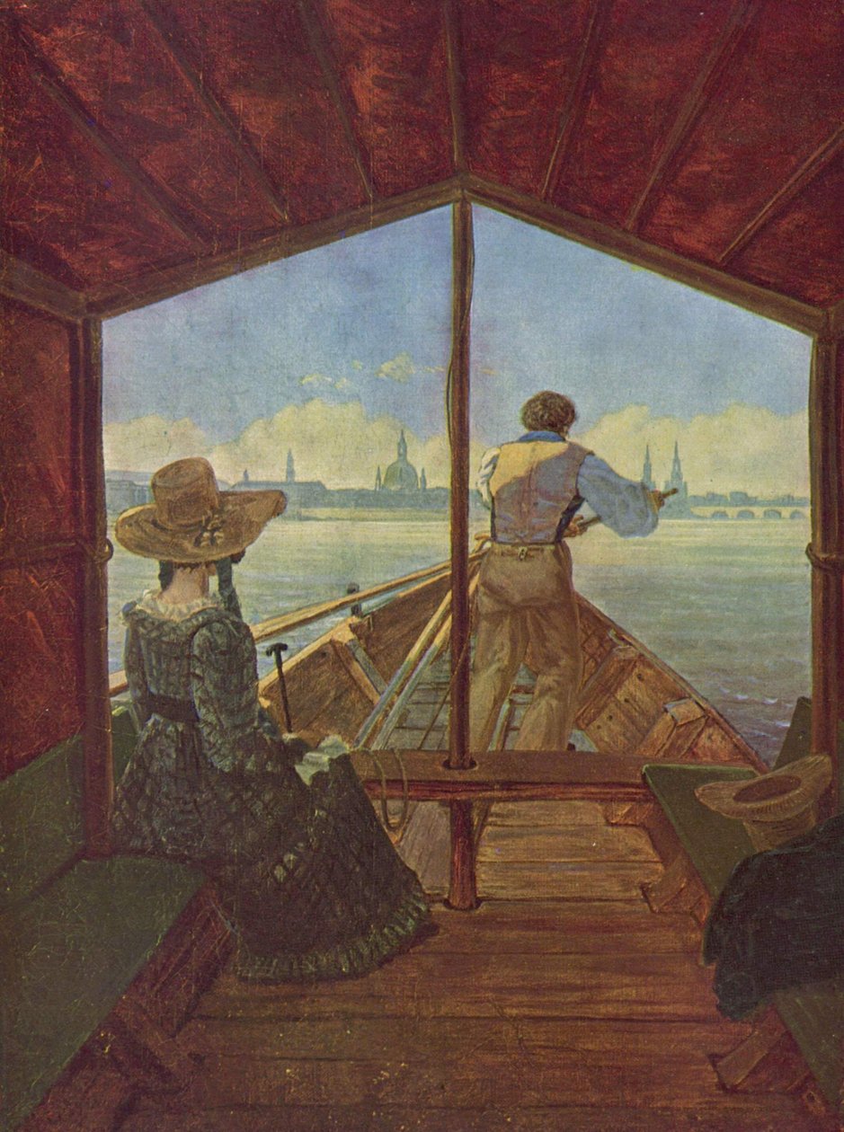 En gondol på Elben nær Dresden af Carl Gustav Carus