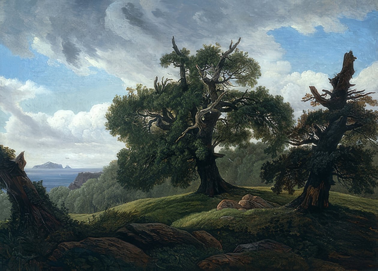 Egetræer ved havet. 1835 af Carl Gustav Carus