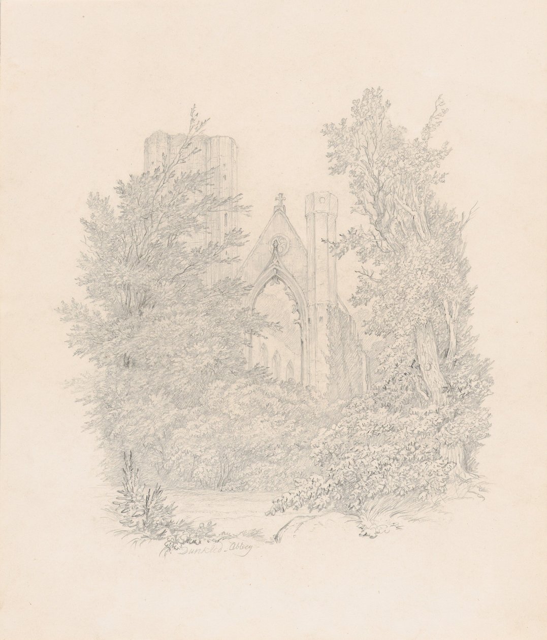 Udsigt over Dunkeld-katedralens vestfacade af Carl Gustav Carus