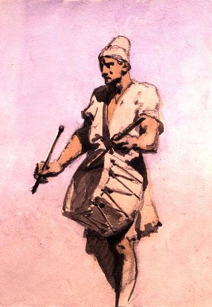 A Drummer in the Marriage Procession, Cairo (akvarel på papir) af Carl Haag