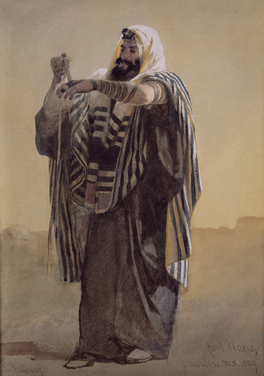 A Jerusalemite Shepherd Winding the Phylacteries for the Hand, 1895 af Carl Haag