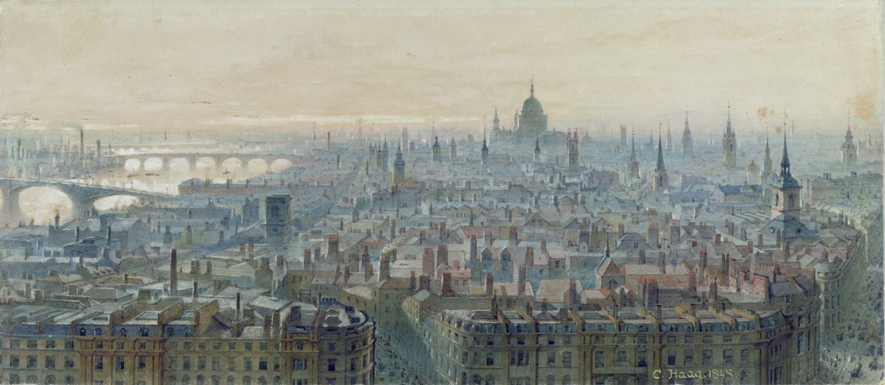 Panorama over London fra toppen af monumentet, set mod vest, 1848 af Carl Haag