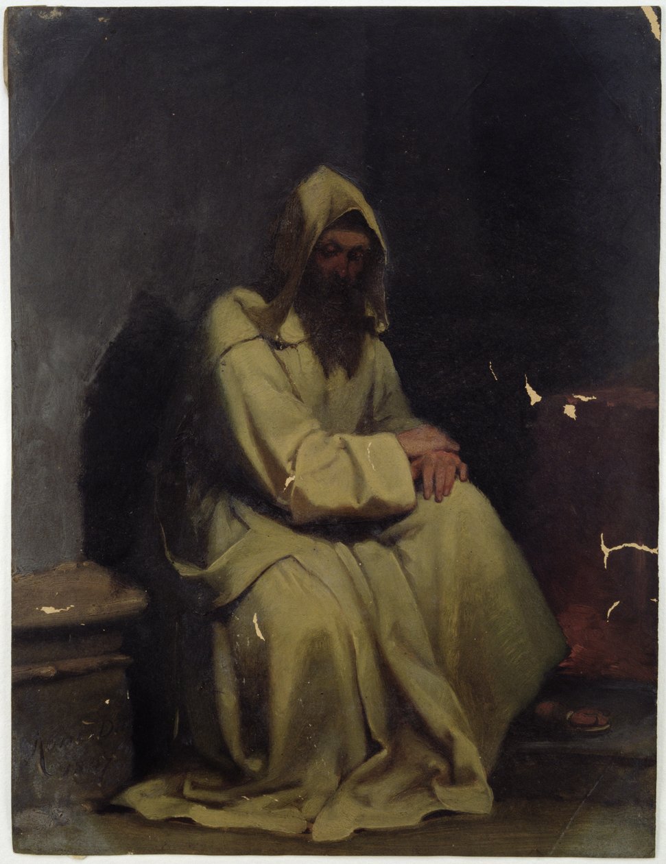 Portræt af en siddende munk, 1847 (olie på papir) af Carl Haag