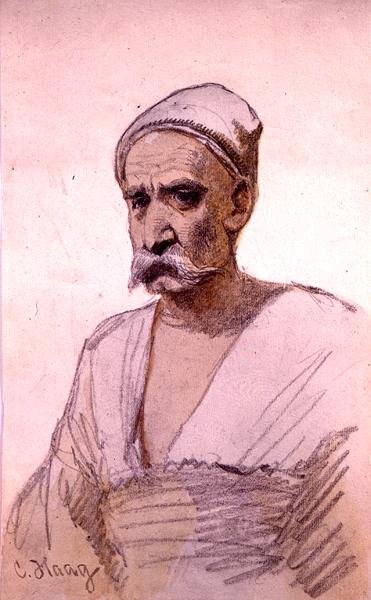 Studie af en egyptisk figur (blyant og akvarel på papir) af Carl Haag