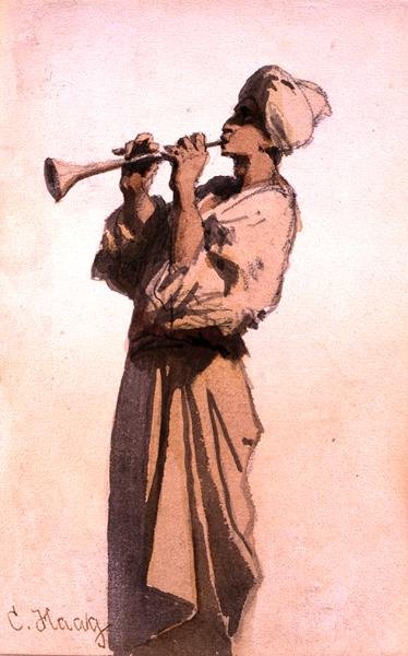 The Snake Charmer (akvarel på papir) af Carl Haag