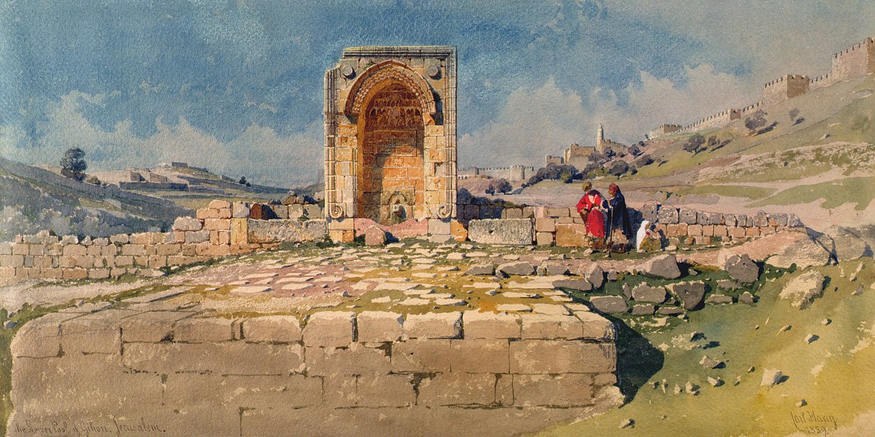 Gihon-dalen og den nedre del af Gihon-pølen, Jerusalem, 1859 af Carl Haag