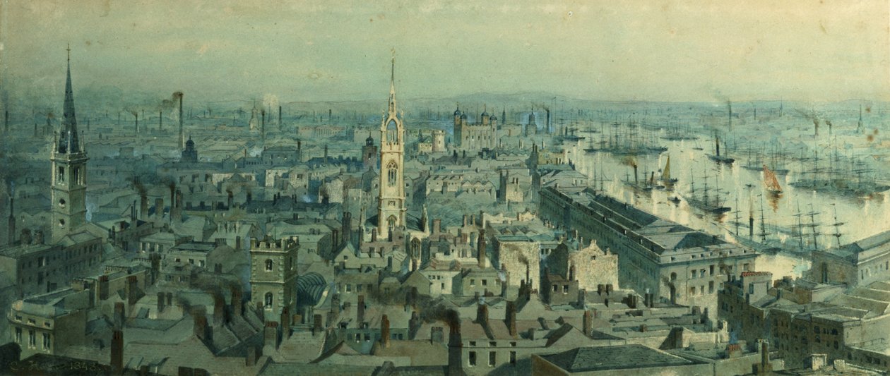 Udsigt over London fra Monument, der ser mod øst, 1848 af Carl Haag