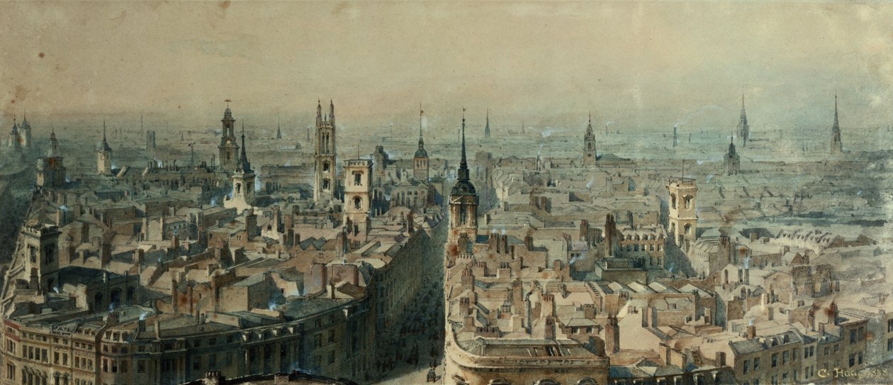 Udsigt over London fra Monument, der ser mod nord, 1848 af Carl Haag