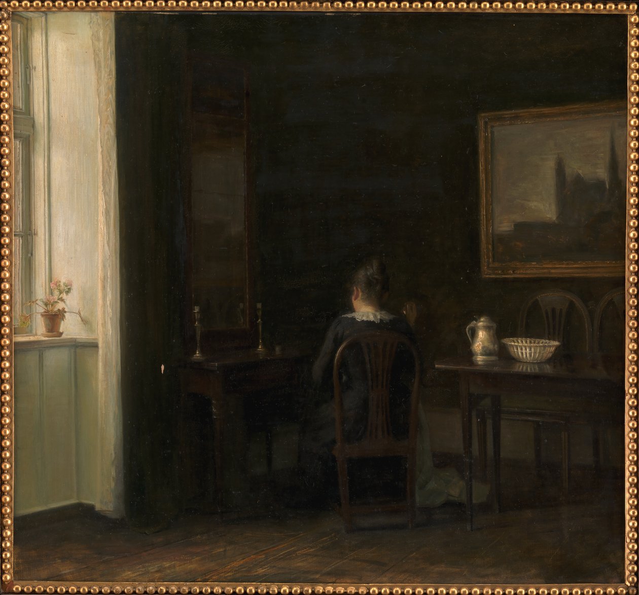 Interiør med Kunstnerens Hustru Emilie Heise af Carl Holsoe