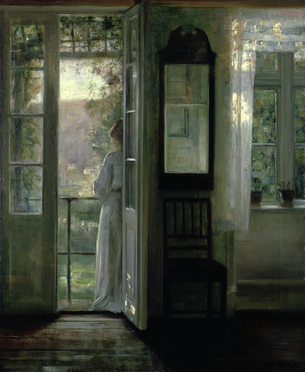 Pige på en altan stående af Carl Holsoe