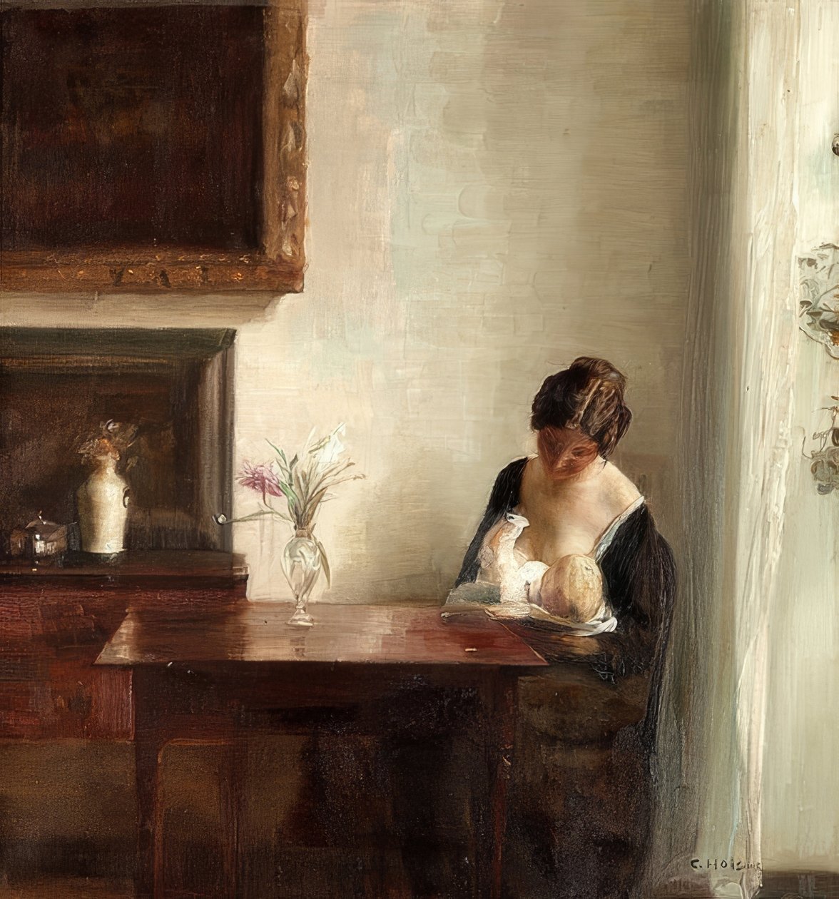 Interiør med mor og barn af Carl Holsoe