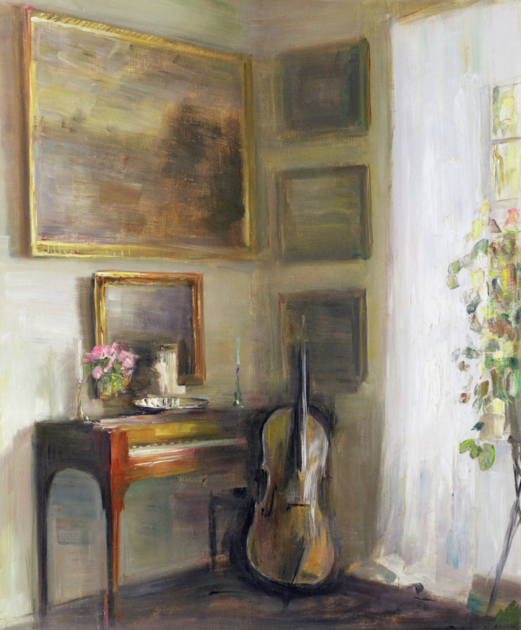 Interiør med cello og spinet af Carl Holsoe