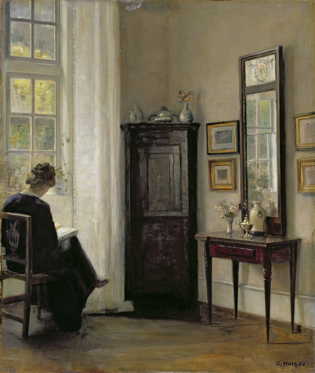 Interiør med kvindelæsning af Carl Holsoe