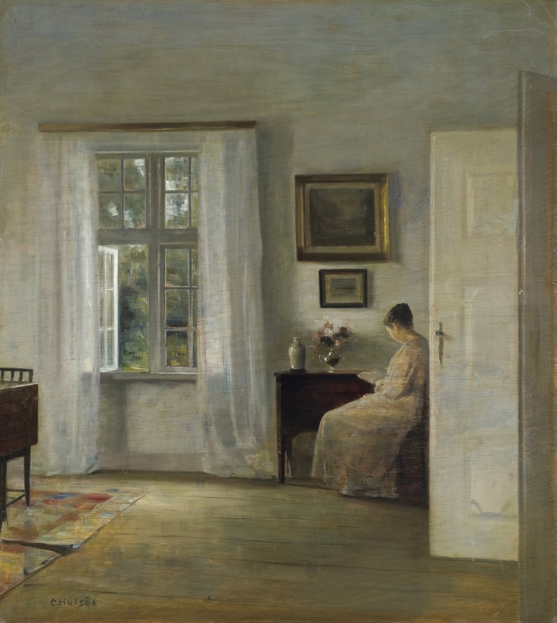 Læseren af Holsø, Carl (1863-1935), - Olie på træ, 70x62,5 - Privat samling af Carl Holsoe