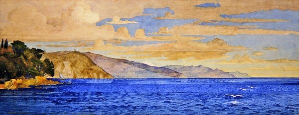Santa Margherita og Aegeri Sea (akvarel på papir) af Carl Johan Forsberg