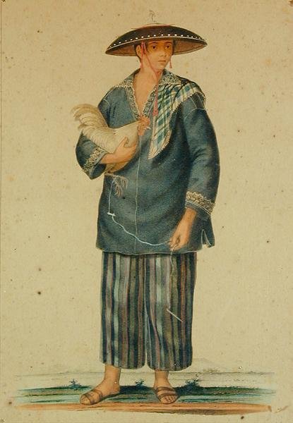 En indianer fra Manila (håndfarvet litho) af Carl Johann Karuth