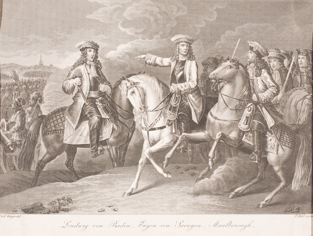 Markgreve Ludwig Wilhelm af Baden-Baden, prins Eugene af Savoyen og John Churchill, hertug af Marlborough af Carl Joseph Geiger
