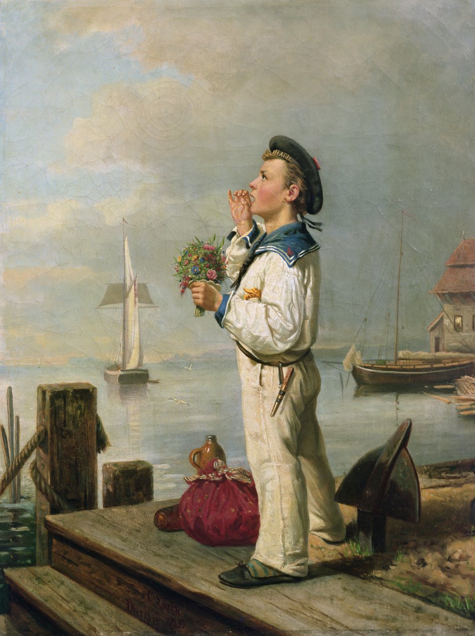 Lille sømand venter på kajen af Carl Julius Lorck