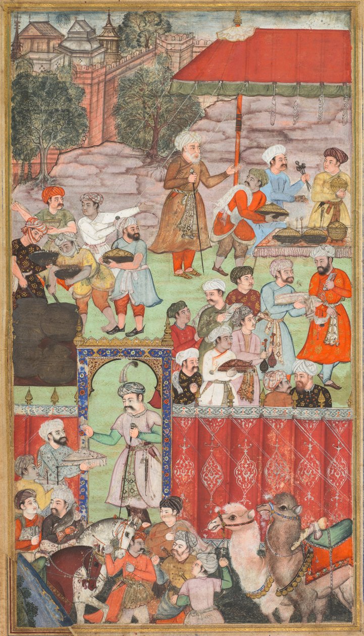 En fest for Babur arrangeret af hans halvbror Jahangir Mirza i Ghazni i maj 1505, fra en Babur-nama (Memoirs of Babur) af Carl Julius Rieden