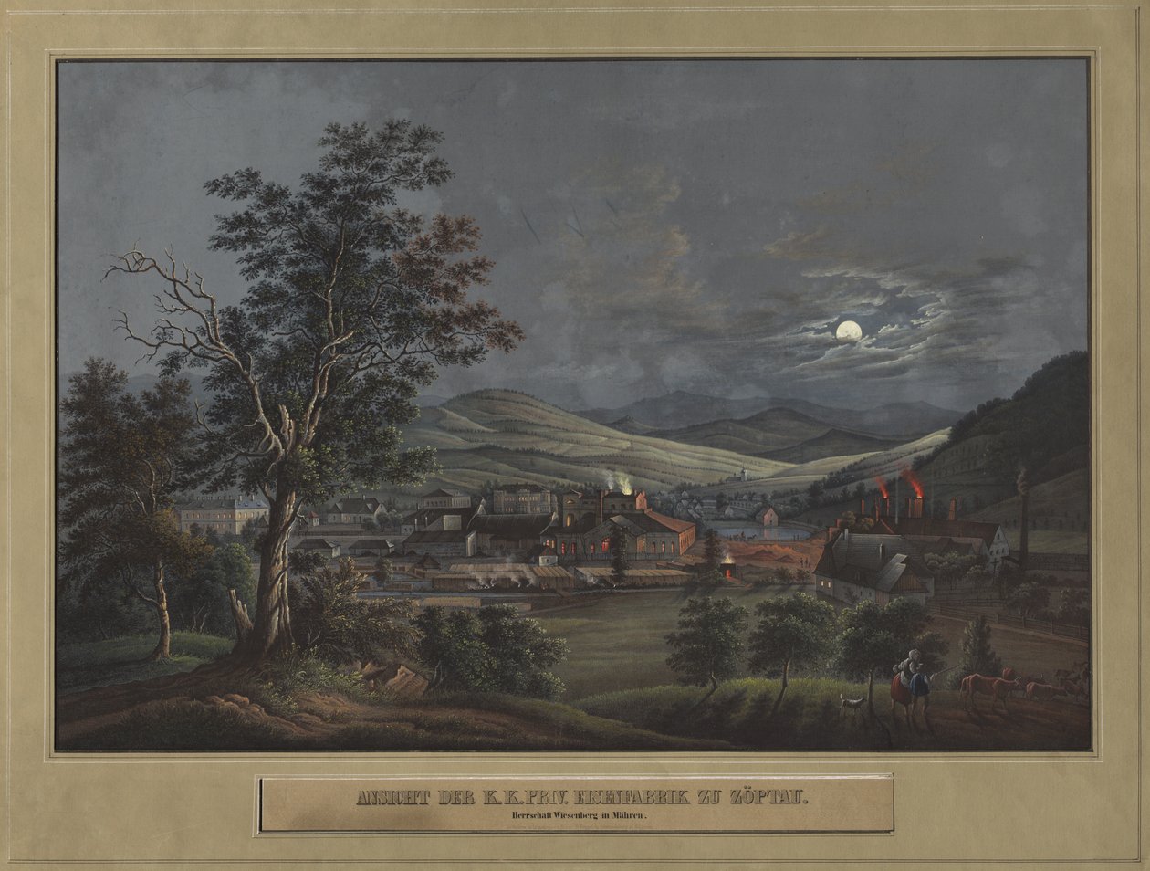 Udsigt over K. K. Private Jernfabrik i Zöptau, ca. 1850. af Carl Julius Rieden