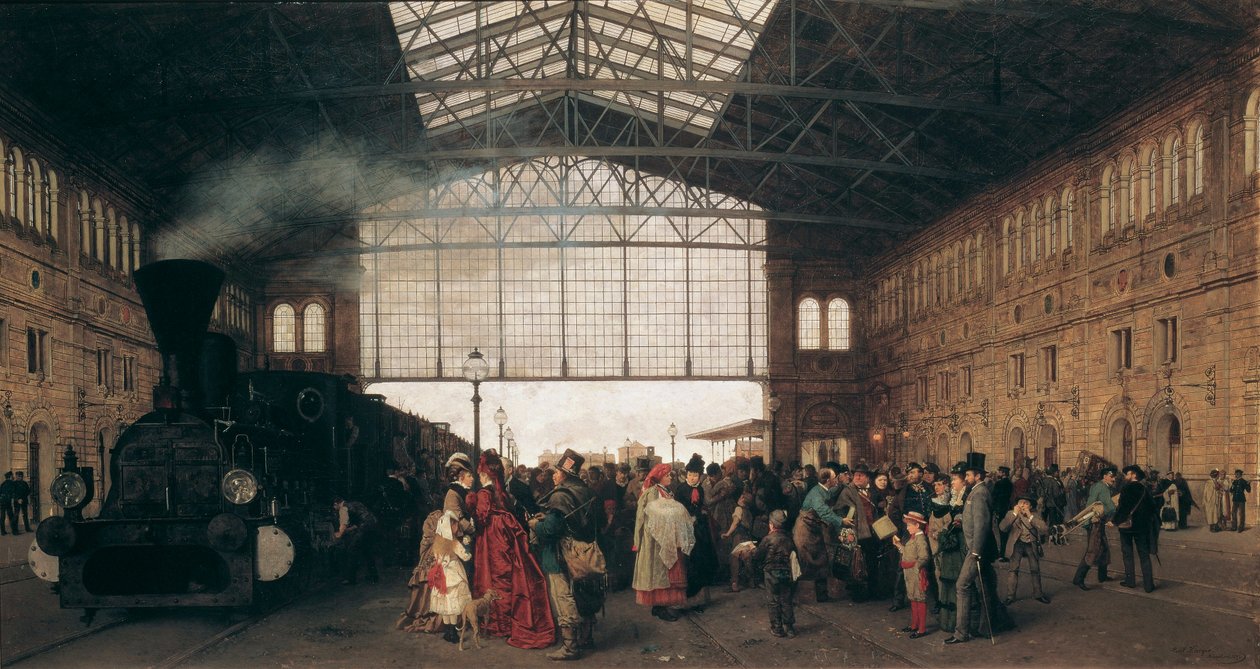 Ankomst af et tog til Wiens nordvestlige station af Karl Karger (1848-1913) af Carl Karger