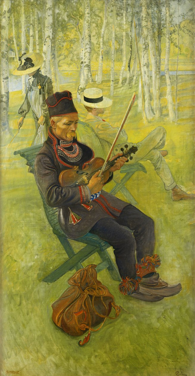 En Laplander; Lapp Spelender Violin, 1910 af Carl Larsson